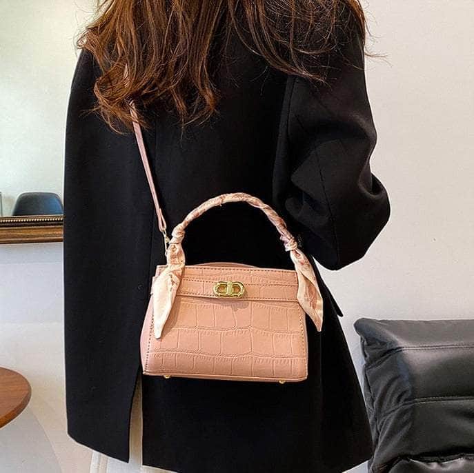 Luxurious Square Bag with Mini Crocodile Embossed Silk Scarf