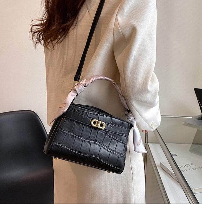 Luxurious Square Bag with Mini Crocodile Embossed Silk Scarf