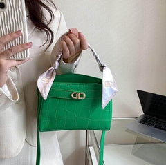 Luxurious Square Bag with Mini Crocodile Embossed Silk Scarf