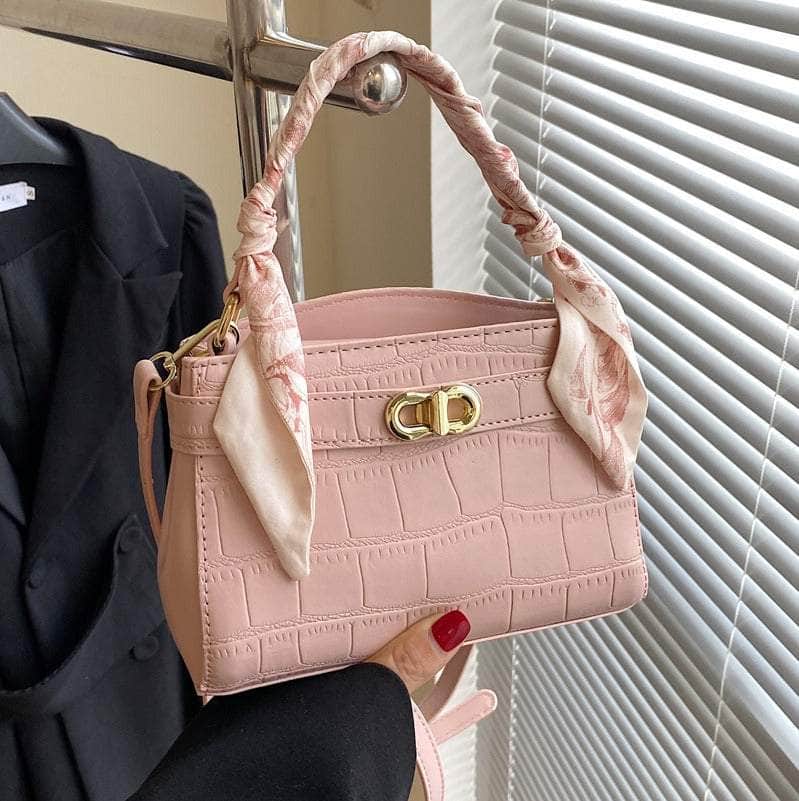 Luxurious Square Bag with Mini Crocodile Embossed Silk Scarf