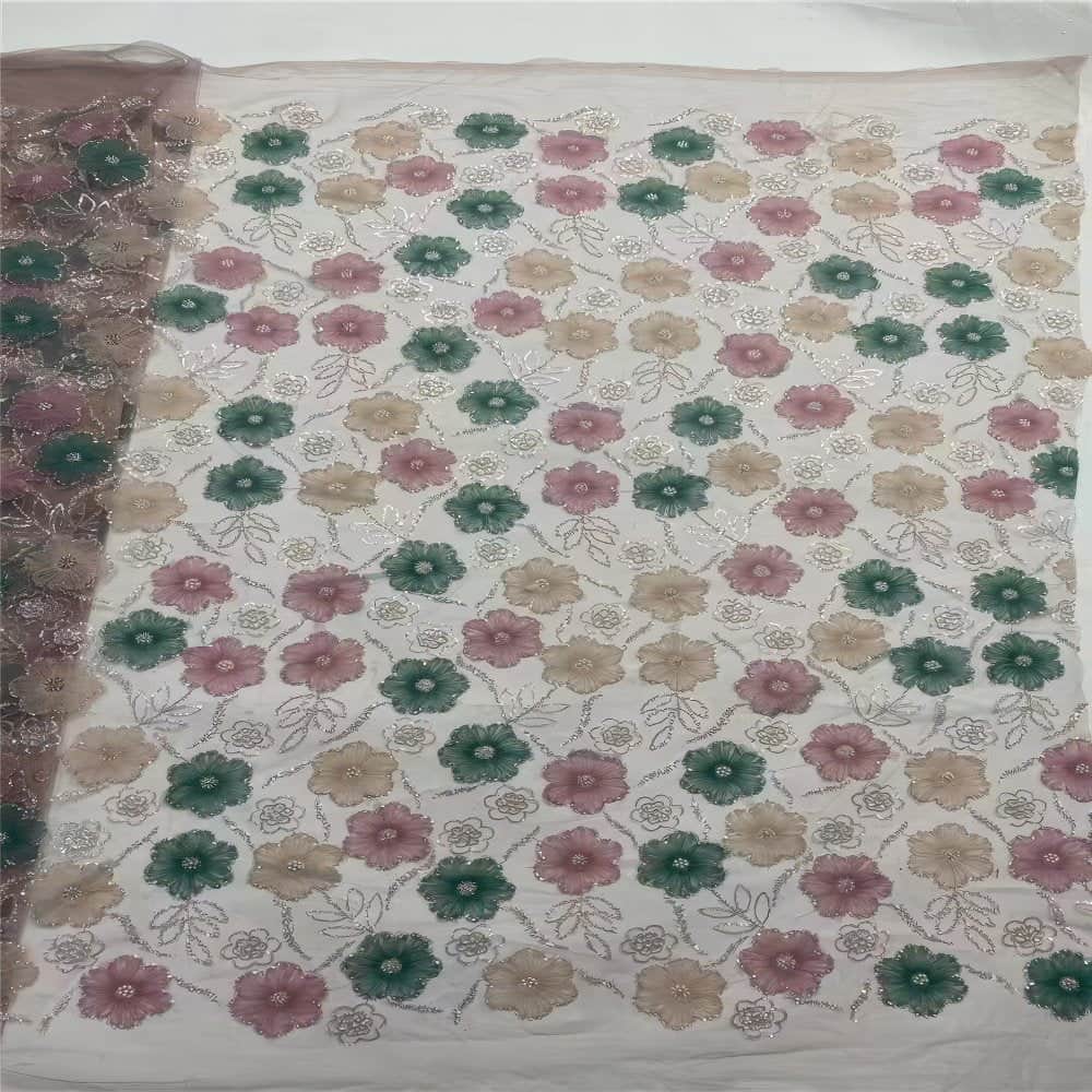 Luxury Embroidery Floral Mesh Lace Tulle Bead Decor Fabric-G5H6J