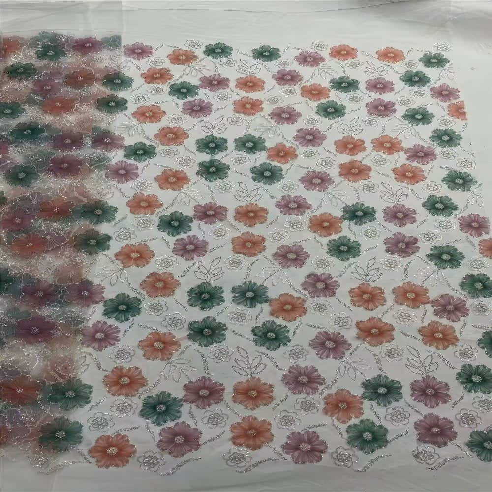Luxury Embroidery Floral Mesh Lace Tulle Bead Decor Fabric-G5H6J
