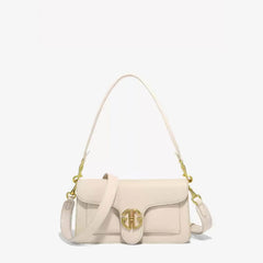 Luxury Leather Chain Shoulder Handbag with Gold Monogram Hardware Plain / Medium / White