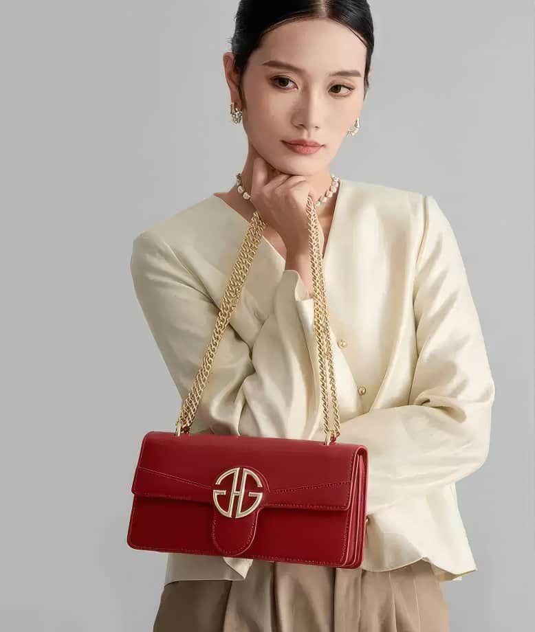 Luxury Leather Flap Gold Monogram Clasp Handbag