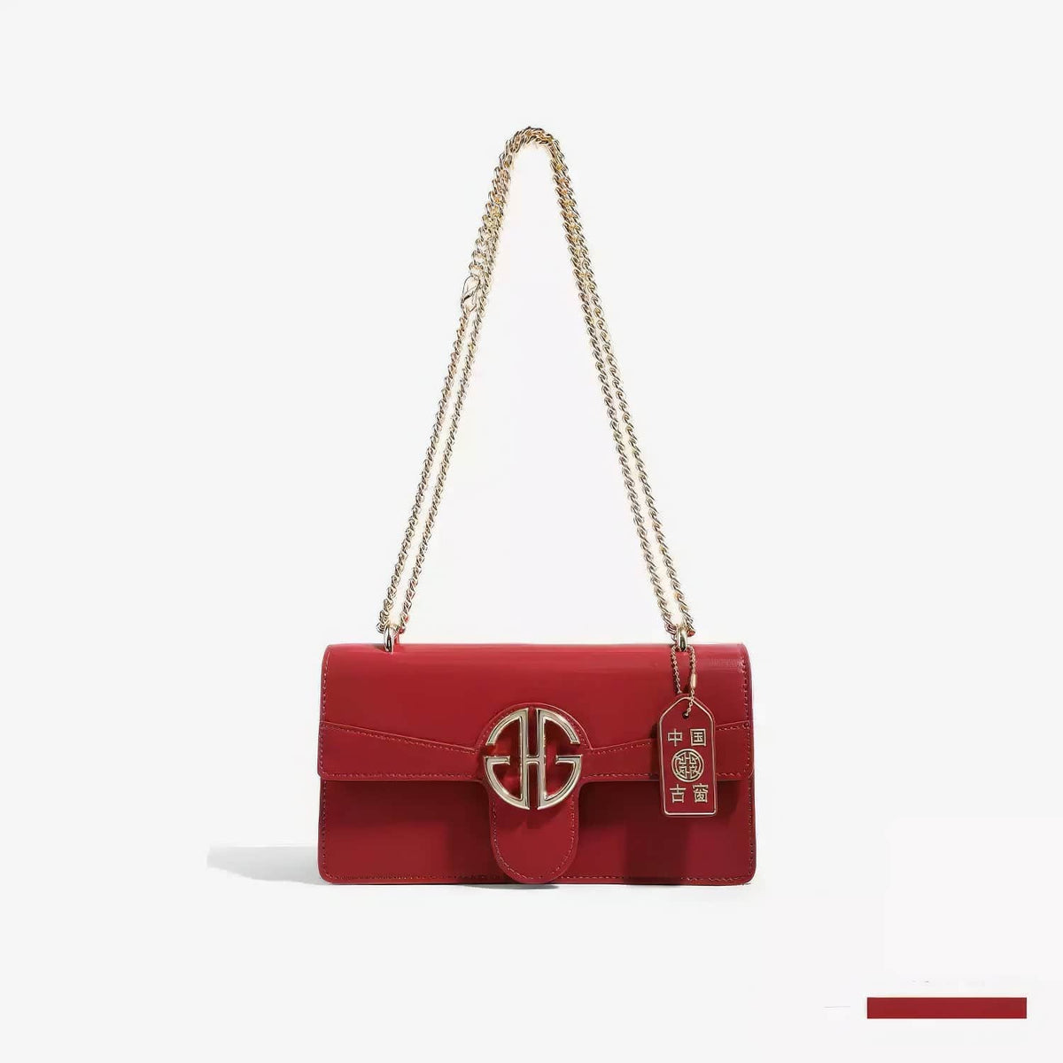 Luxury Leather Flap Gold Monogram Clasp Handbag Maroon