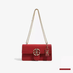 Luxury Leather Flap Gold Monogram Clasp Handbag Maroon