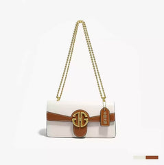 Luxury Leather Flap Gold Monogram Clasp Handbag White