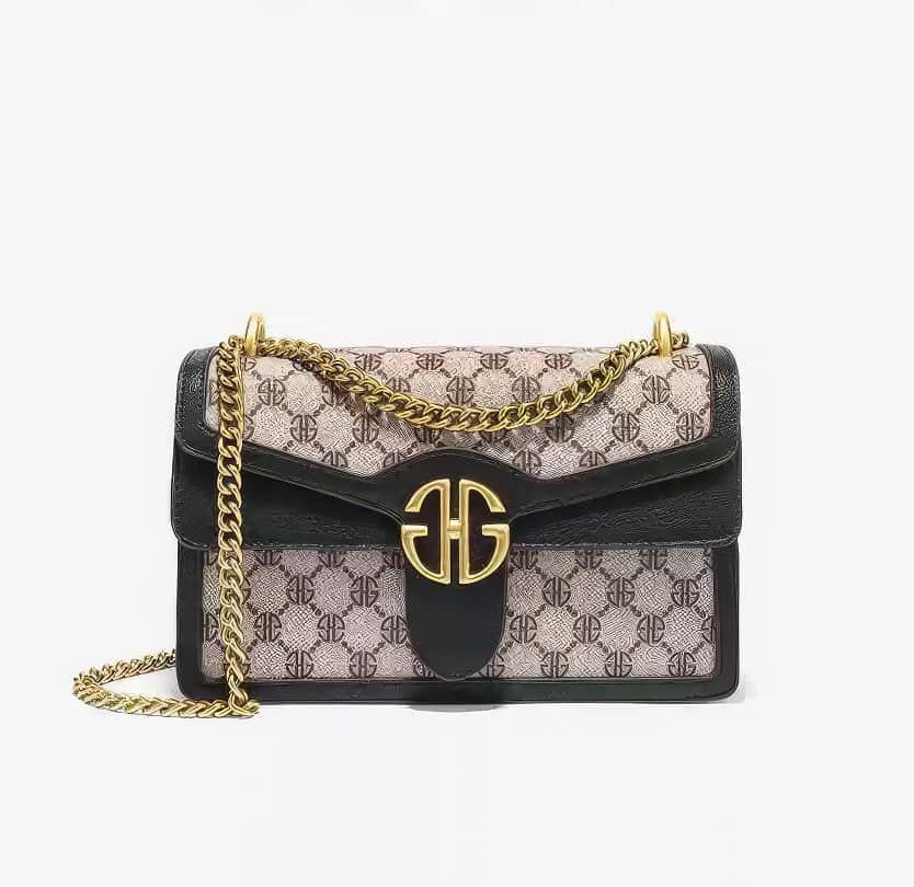 Luxury Monogram Gold Chain Strap Shoulder Handbag Monogram / Black / Small