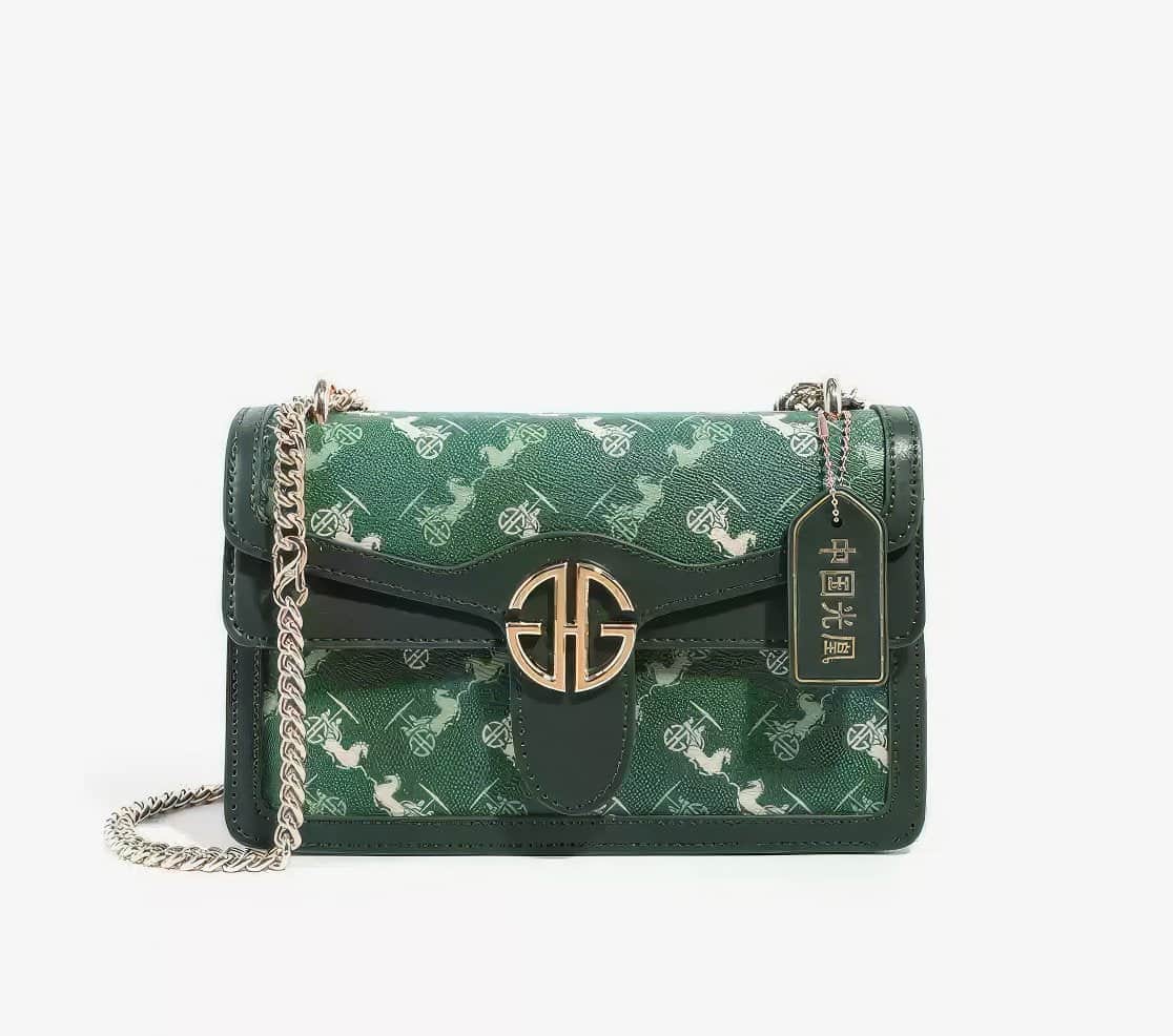 Luxury Monogram Gold Chain Strap Shoulder Handbag Monogram / Green / Small