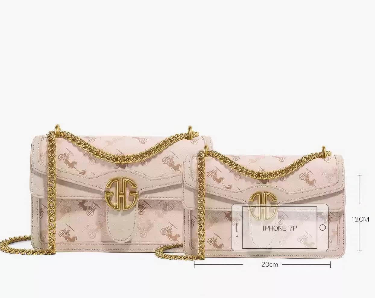 Luxury Monogram Gold Chain Strap Shoulder Handbag Monogram / White / Small