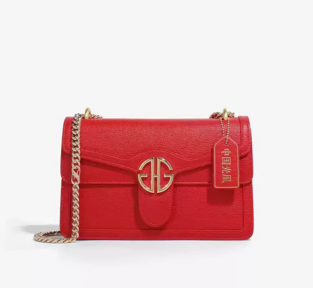 Luxury Monogram Gold Chain Strap Shoulder Handbag Plain / Red / Medium