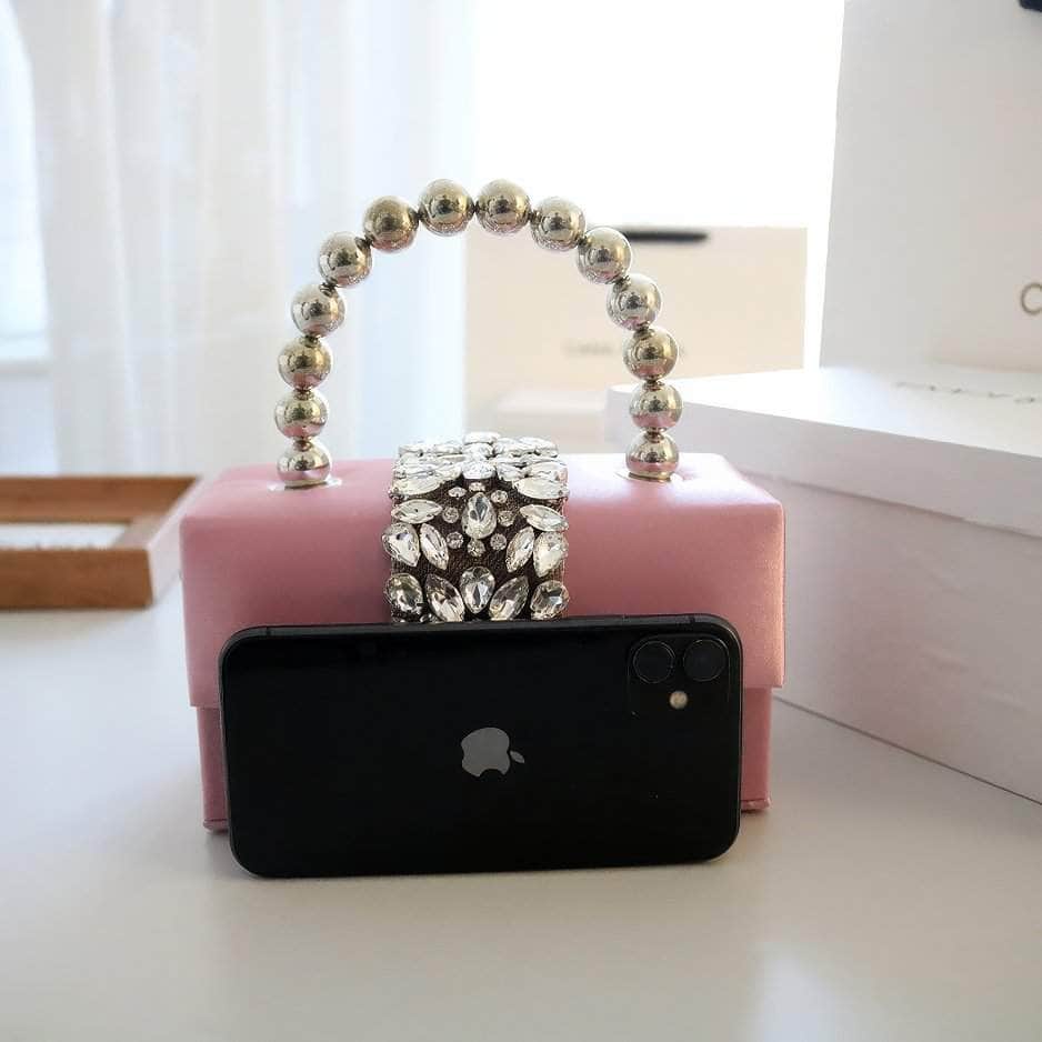 Luxury Rhinestone Deco Flap Top Handle Box Bag