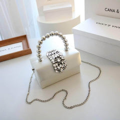 Luxury Rhinestone Deco Flap Top Handle Box Bag GhostWhite