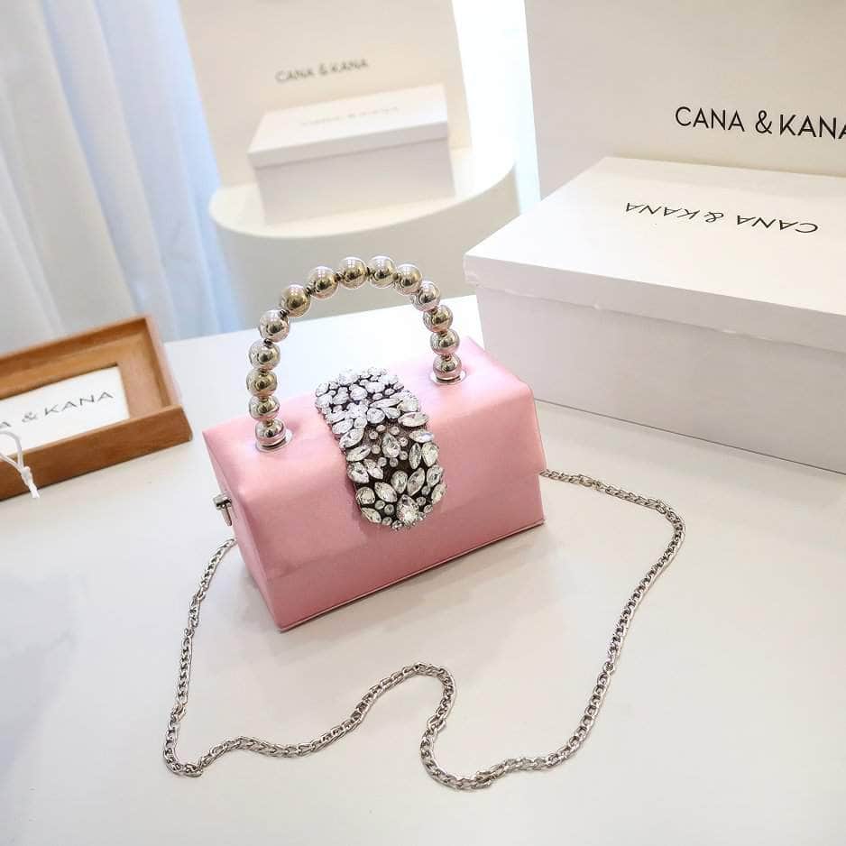Luxury Rhinestone Deco Flap Top Handle Box Bag LightPink