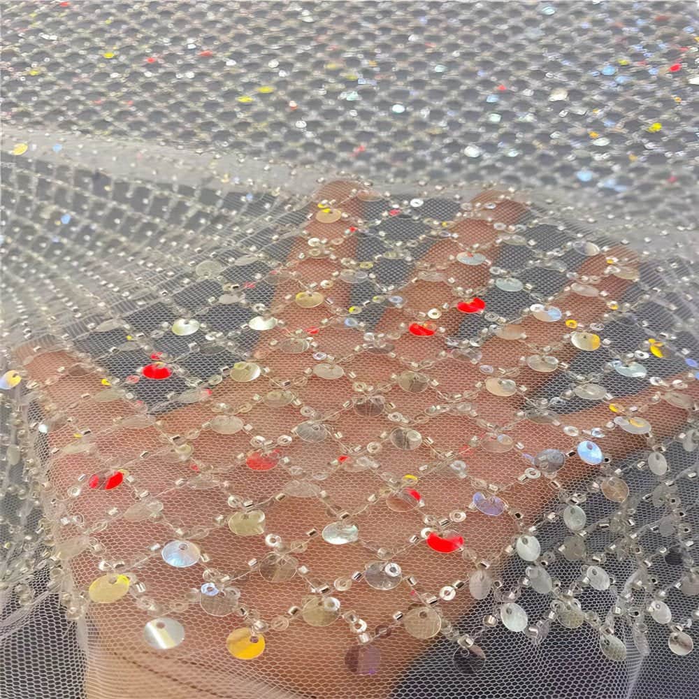 Luxury Sequins Lace French Net Embroidery Tulle Fabric-A1B2C