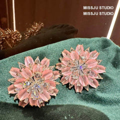 Luxury Statement Pink Crystal Spiked Flower Statement Earrings Pink