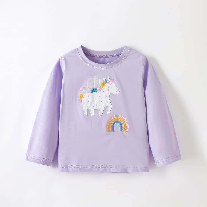 Malwee Toddler Long-Sleeve T-Shirt with Magical Unicorn and Rainbow Applique 2-3 Years / Purple