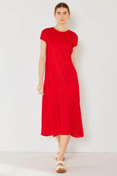 Marina West Swim Pleated Cap Sleeve A-Line Dress Red / S/M