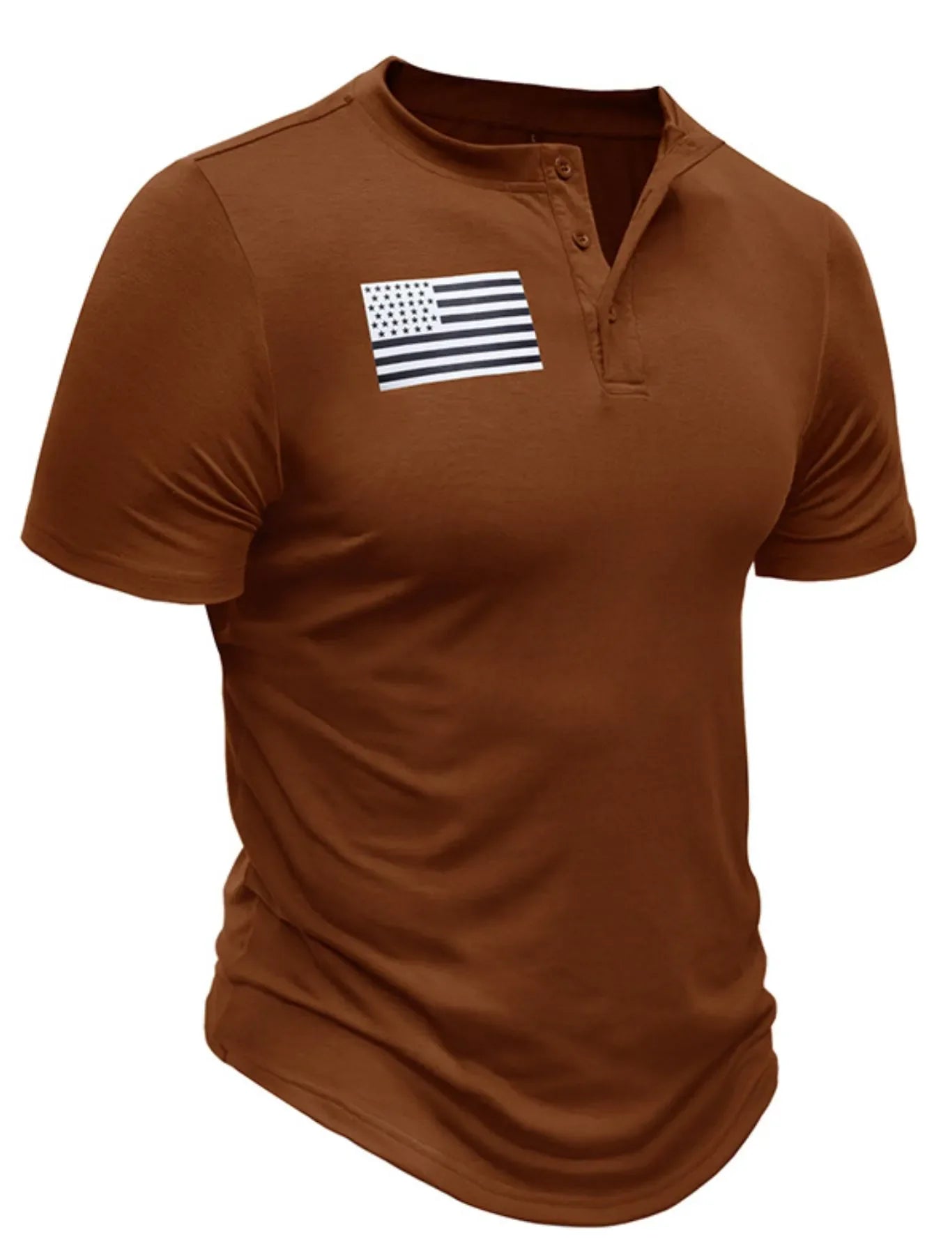 Men's American Flag Short Sleeve Henley Top Caramel / S
