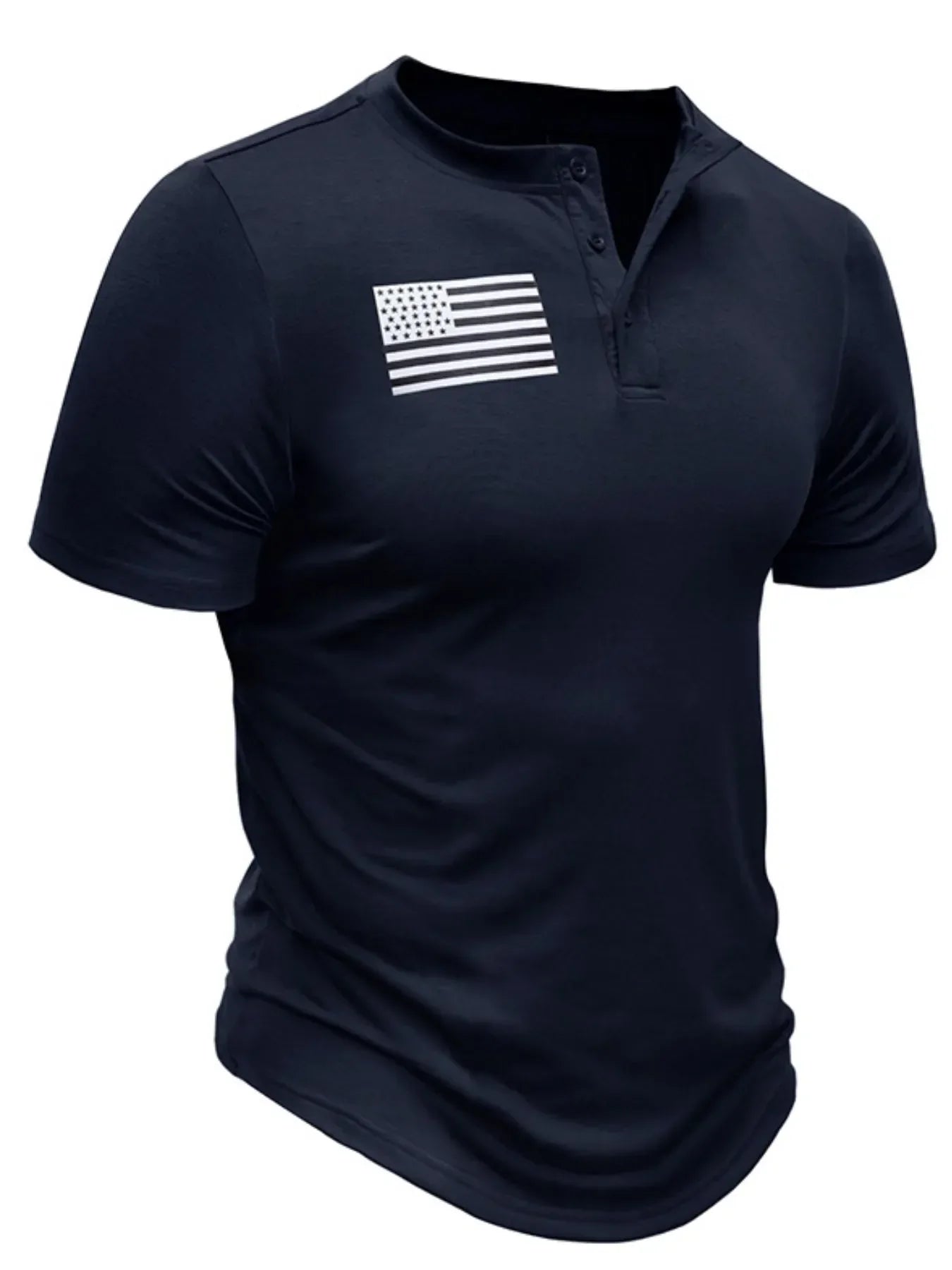 Men's American Flag Short Sleeve Henley Top Navy / S