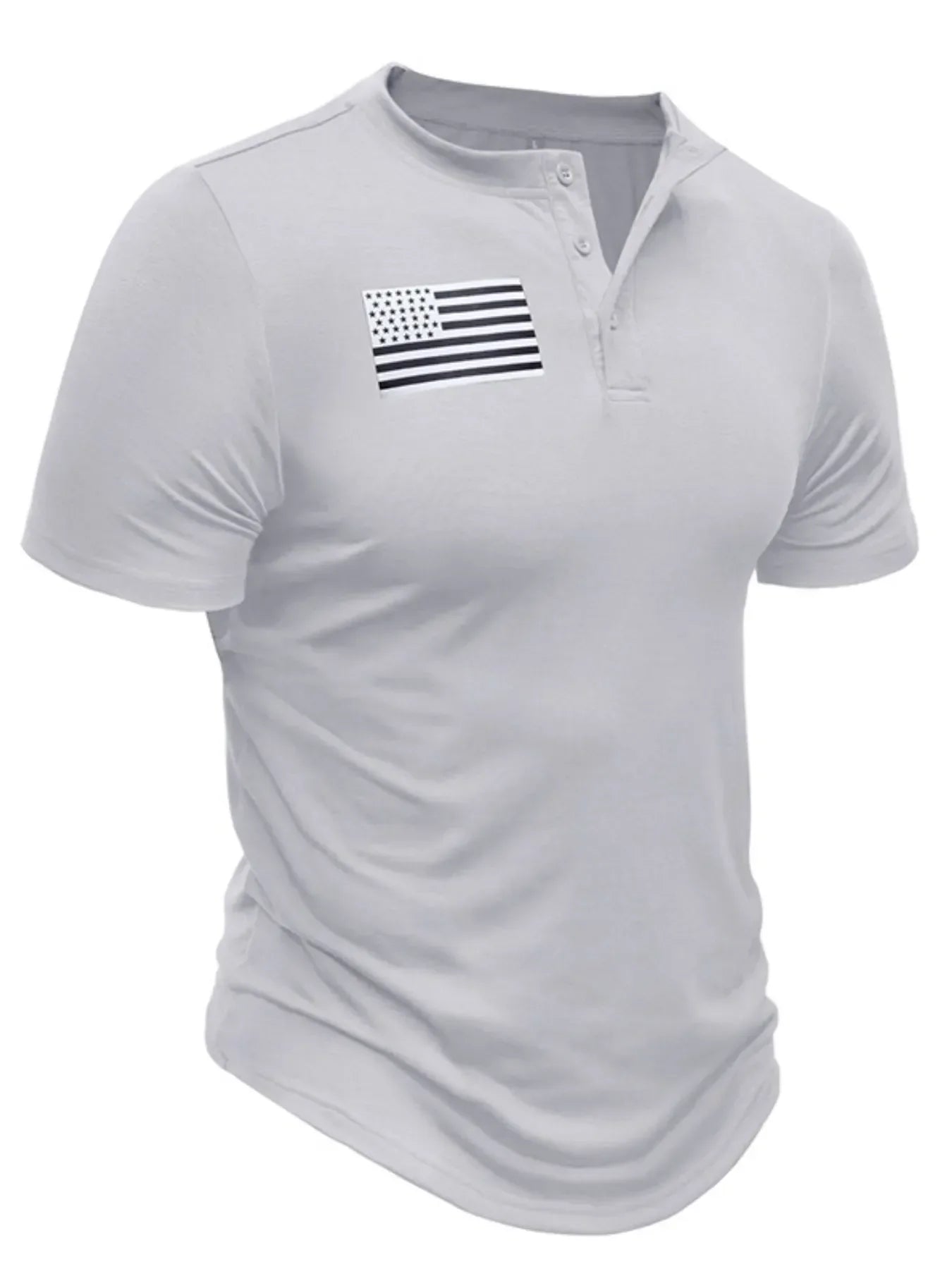 Men's American Flag Short Sleeve Henley Top White / S