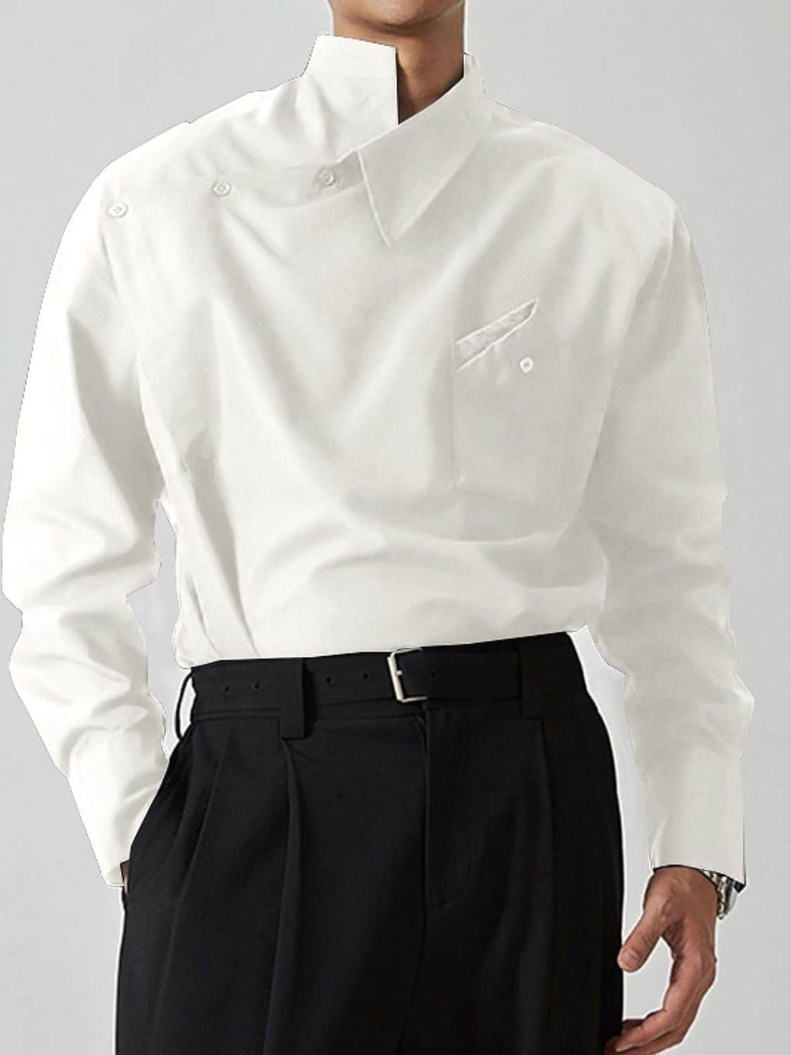 Men's Asymmetrical Long Sleeve Shirt White / S