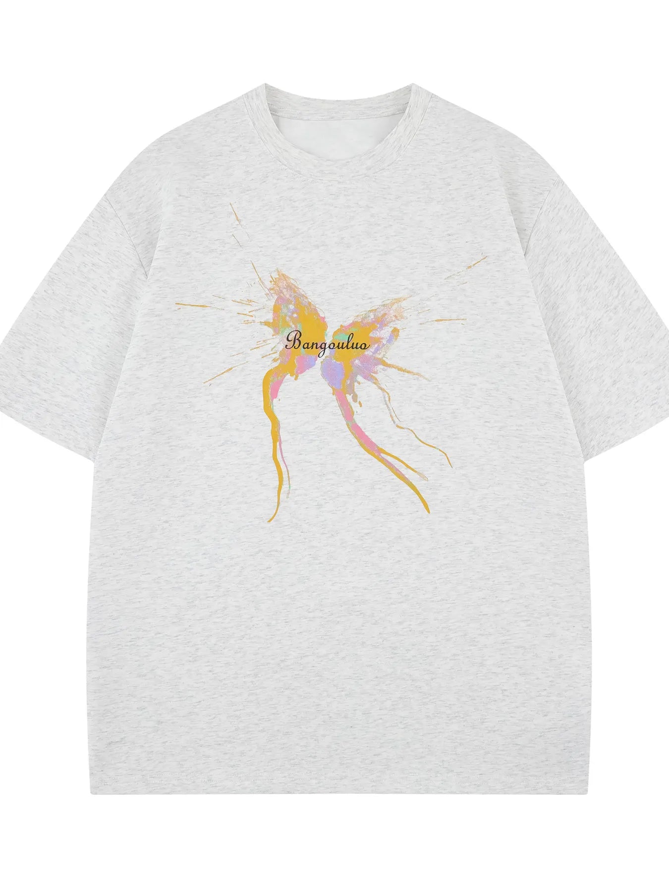 Men's Butterfly Splash Art Round Neck T-Shirt Grey / S
