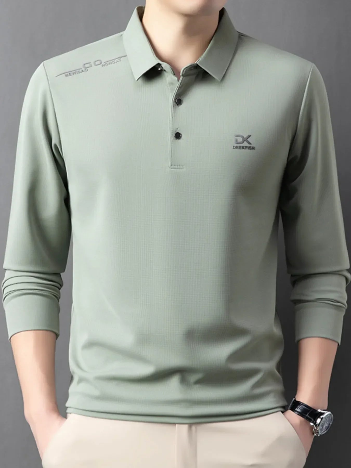 Men's Button Detail Long Sleeve Polo Bean Green / 165