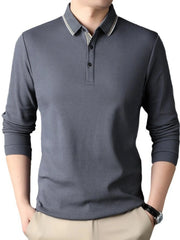 Men's Button Detail Long Sleeve Polo Dark Gray / 48