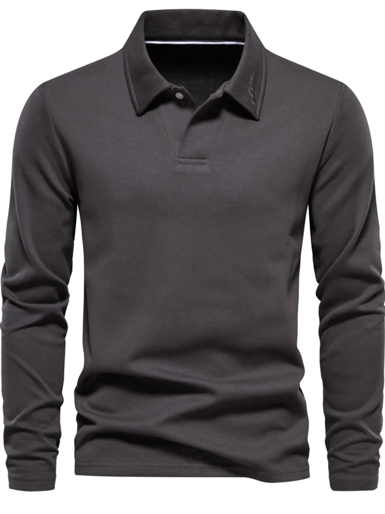 Men's Button Detail Long Sleeve Polo Dark Gray / S