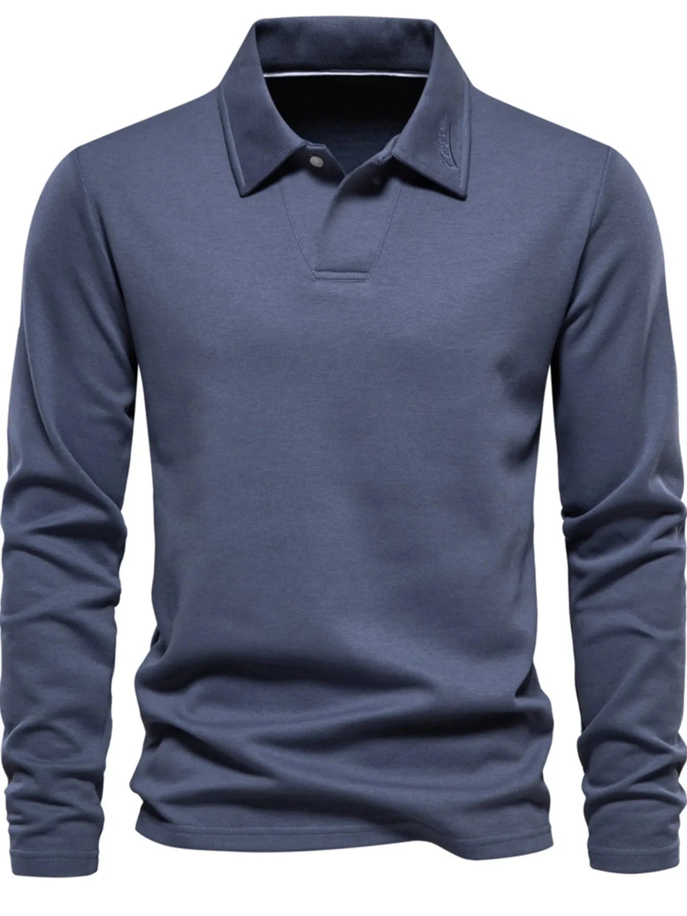Men's Button Detail Long Sleeve Polo Dusty Blue / S