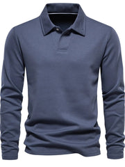 Men's Button Detail Long Sleeve Polo Dusty Blue / S