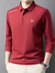 Men's Button Detail Long Sleeve Polo Red / 165