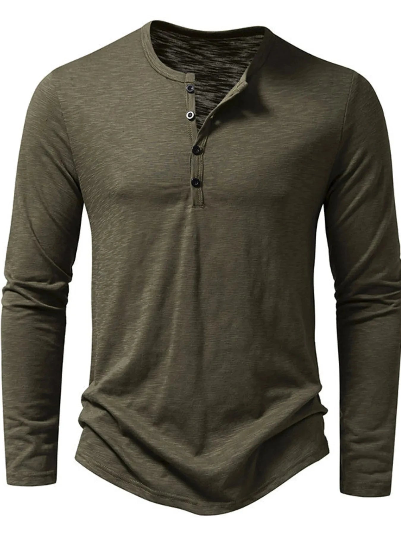 Men's Button Detail Long Sleeve T-Shirt Army Green / S