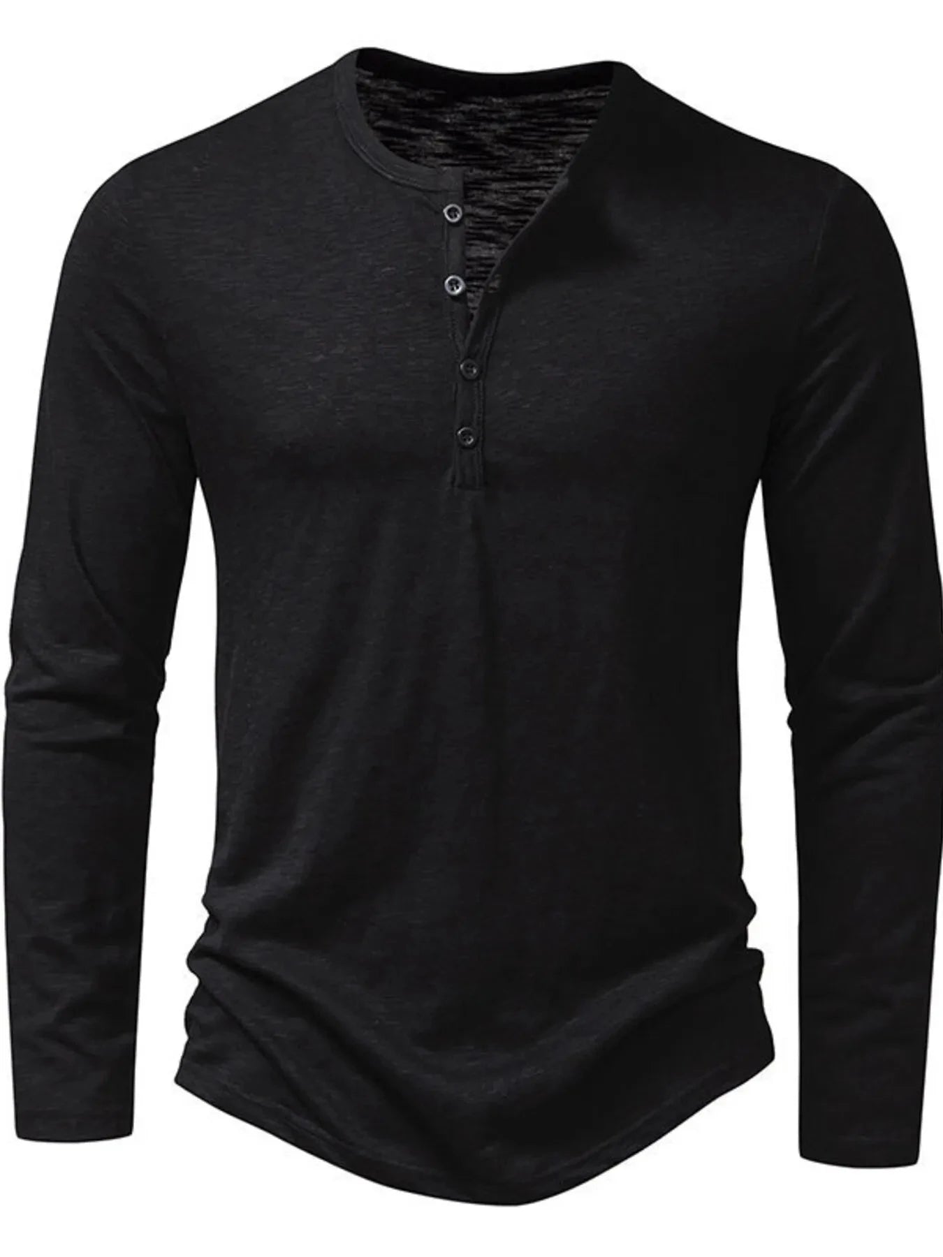 Men's Button Detail Long Sleeve T-Shirt Black / S