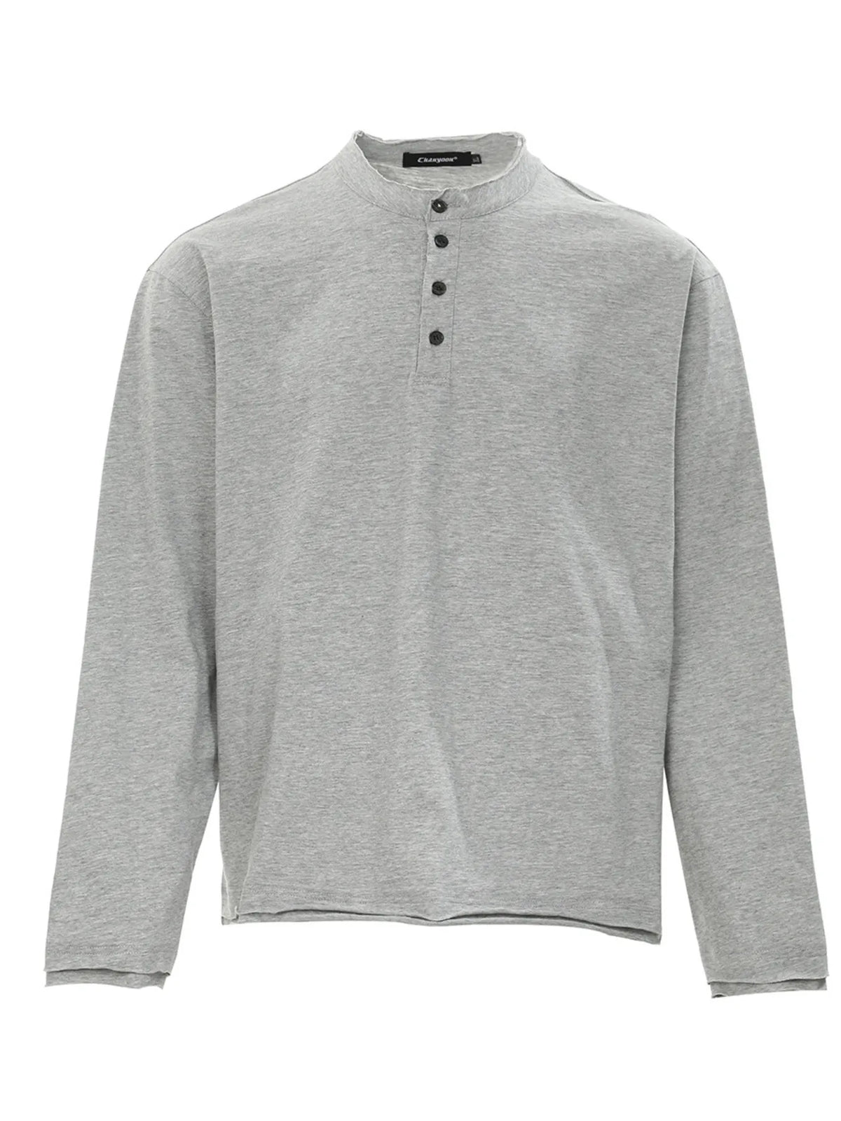 Men's Button Detail Long Sleeve T-Shirt Grey / S