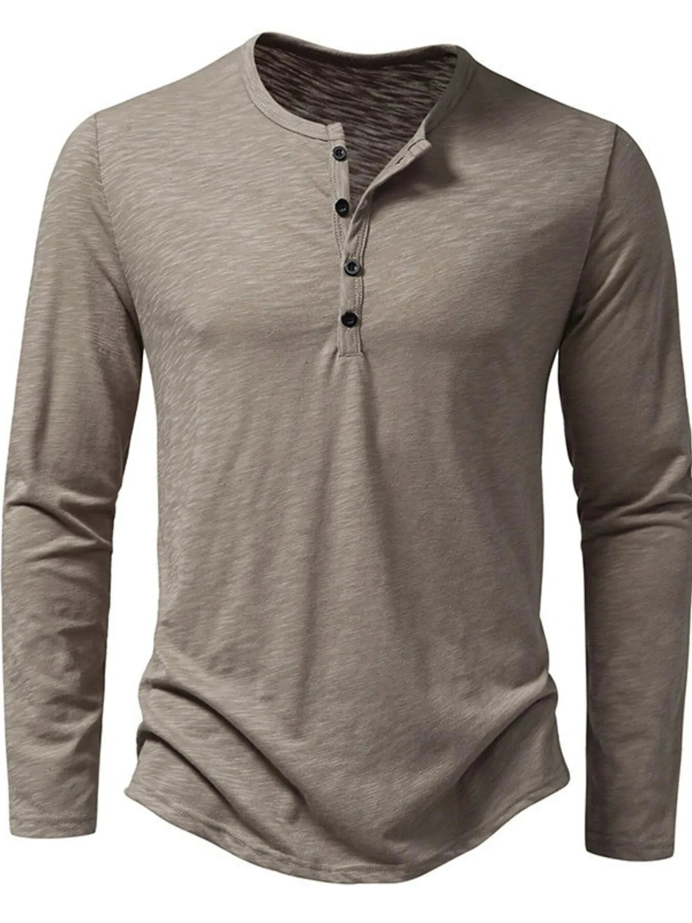 Men's Button Detail Long Sleeve T-Shirt Khaki / S