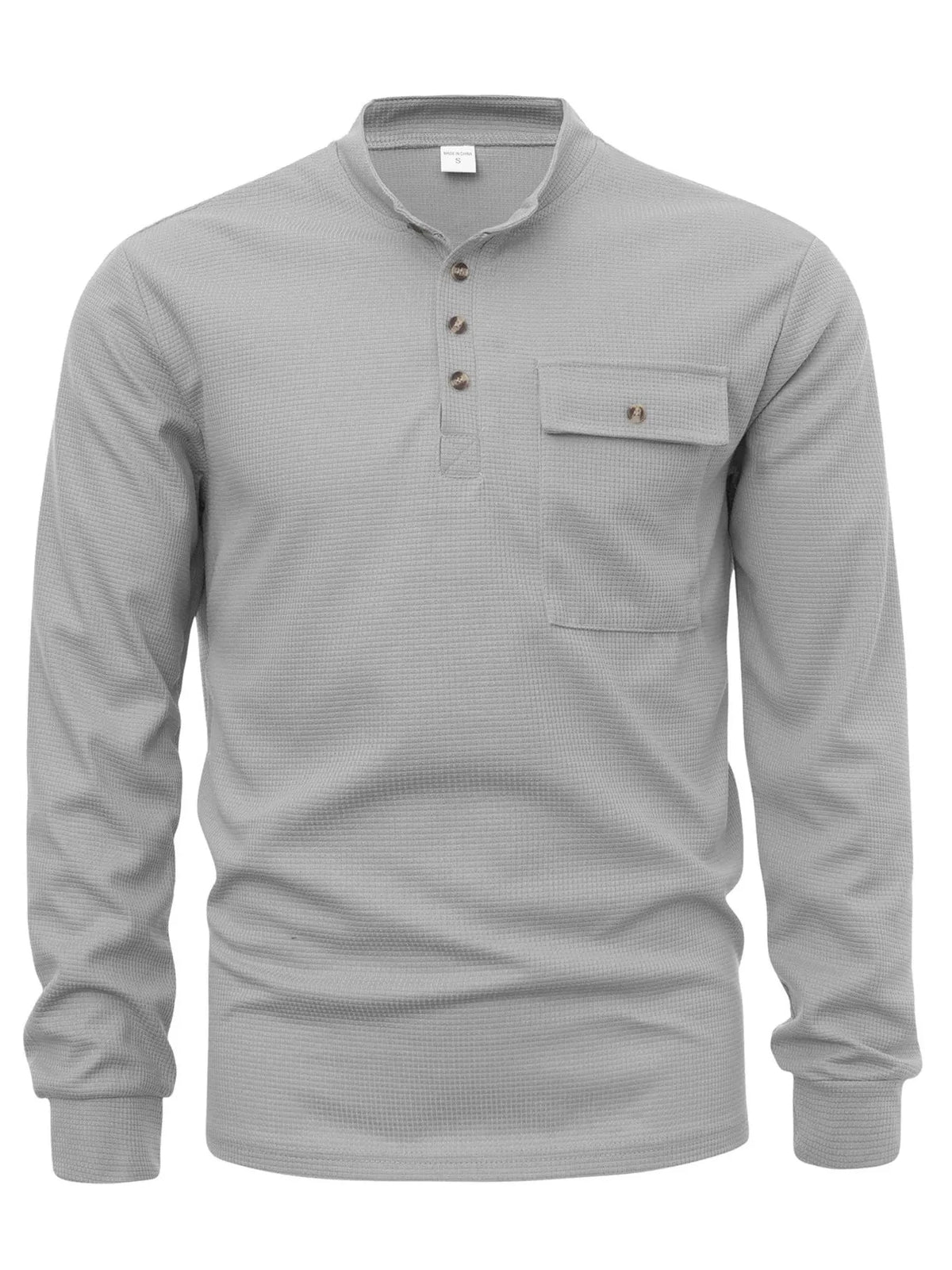 Men's Button Detail Long Sleeve T-Shirt Light Gray / S