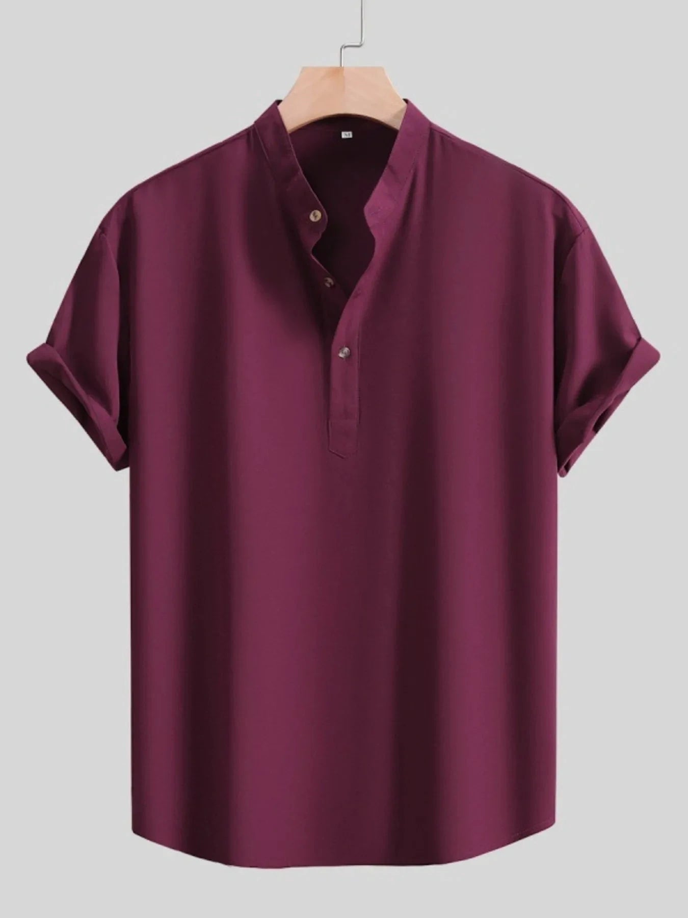 Men's Button Detail Short Sleeve Blouse Burgundy / S