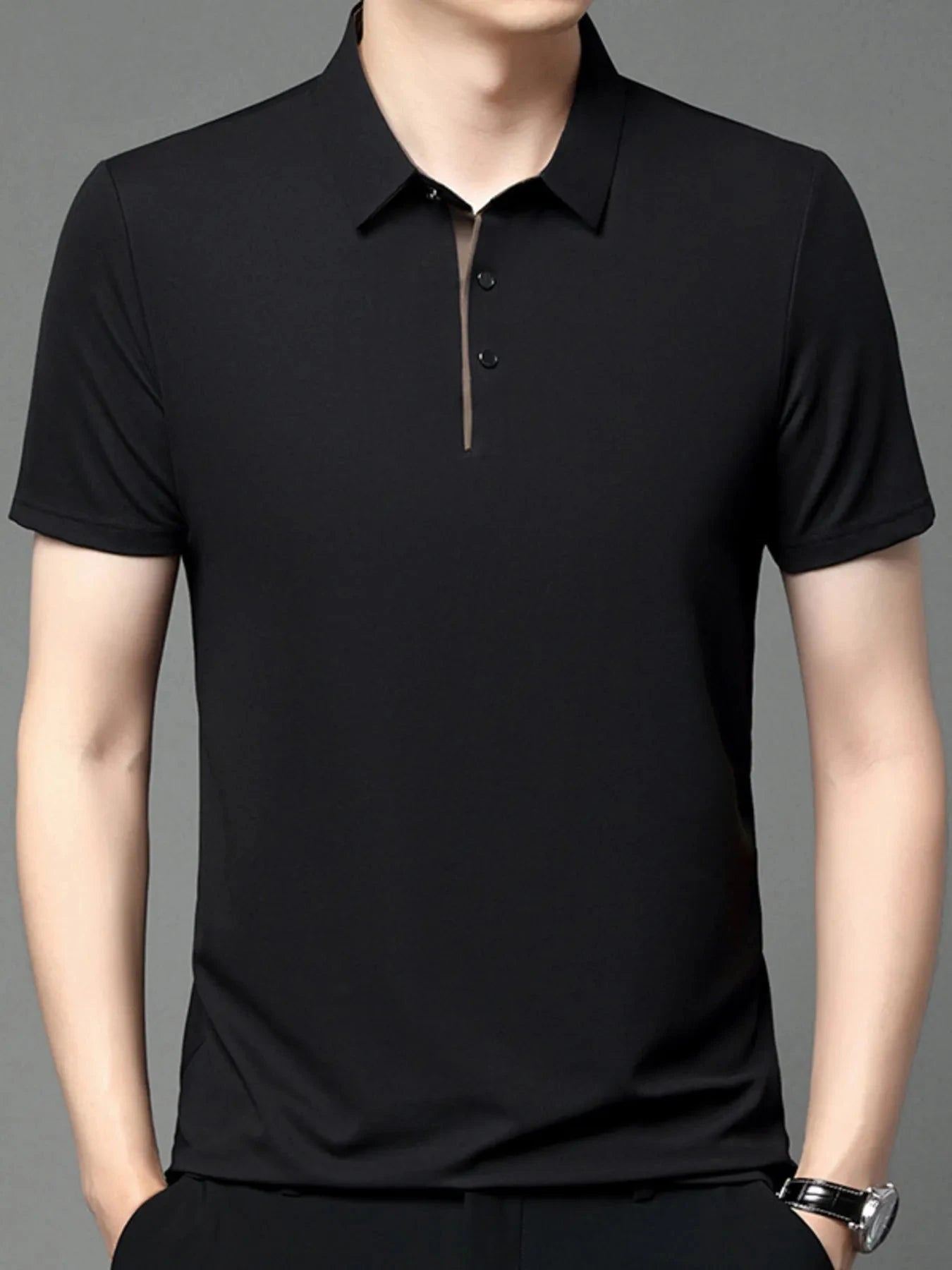 Men's Button Detail Short Sleeve Polo Black / 165