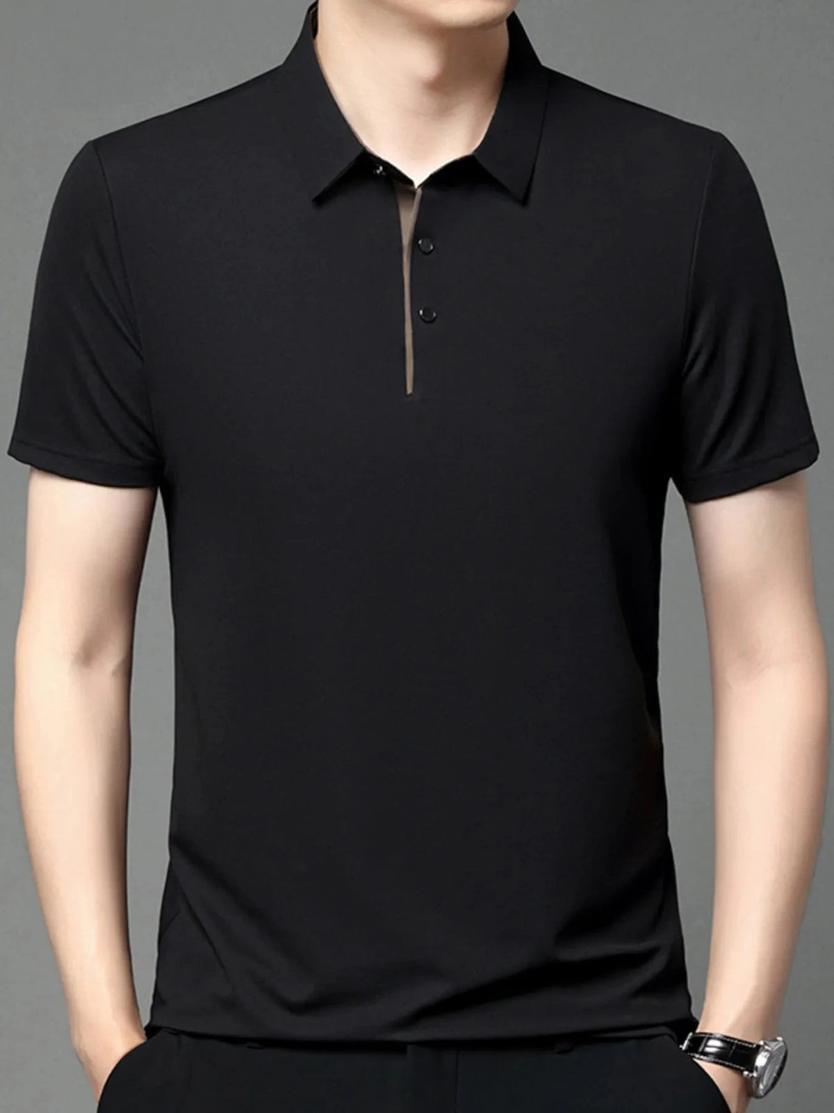 Men's Button Detail Short Sleeve Polo Black / 165