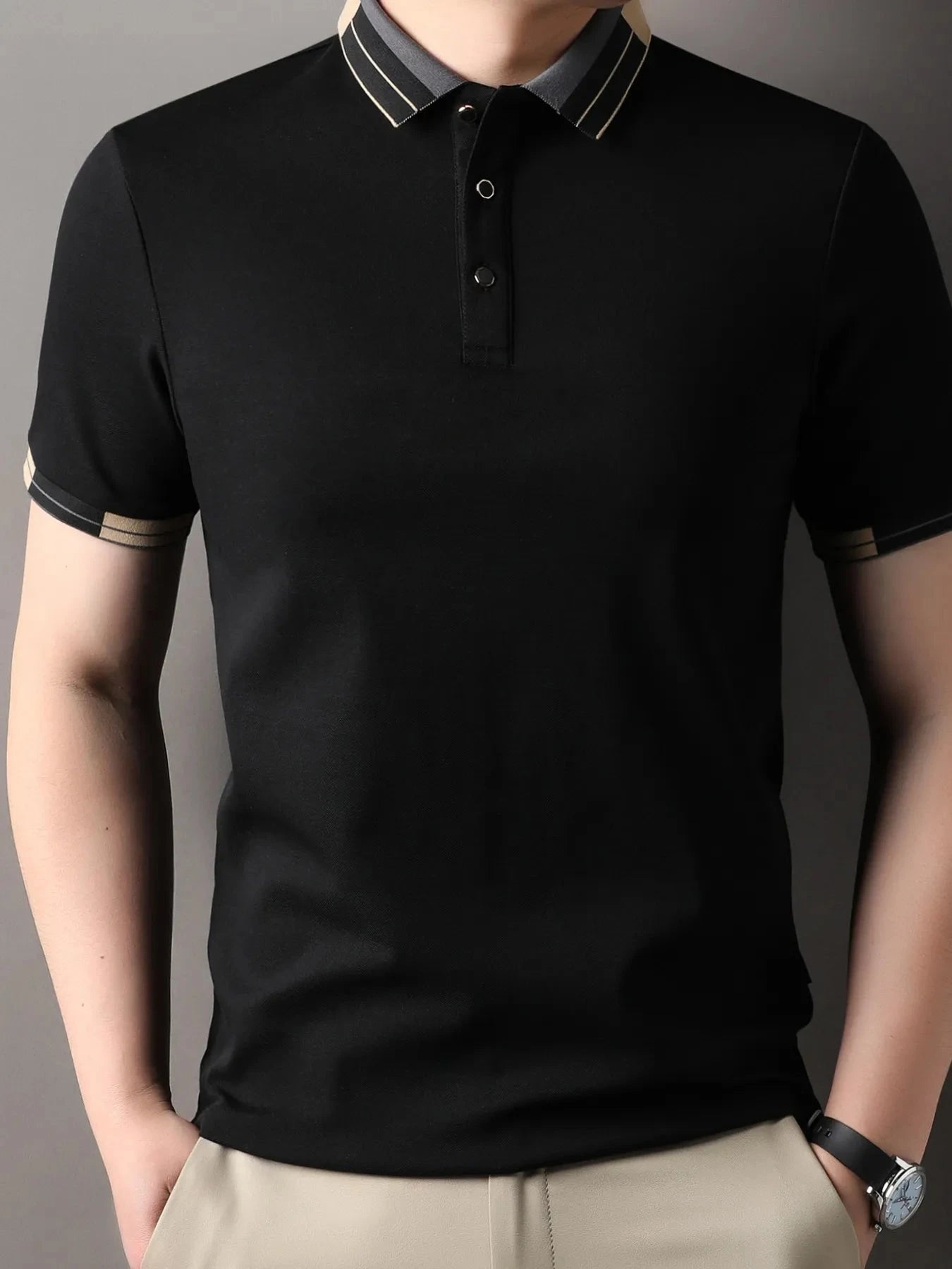 Men's Button Detail Short Sleeve Polo Black / 48