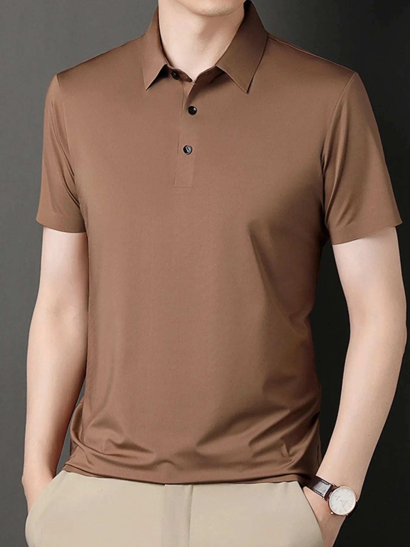 Men's Button Detail Short Sleeve Polo Camel / 165