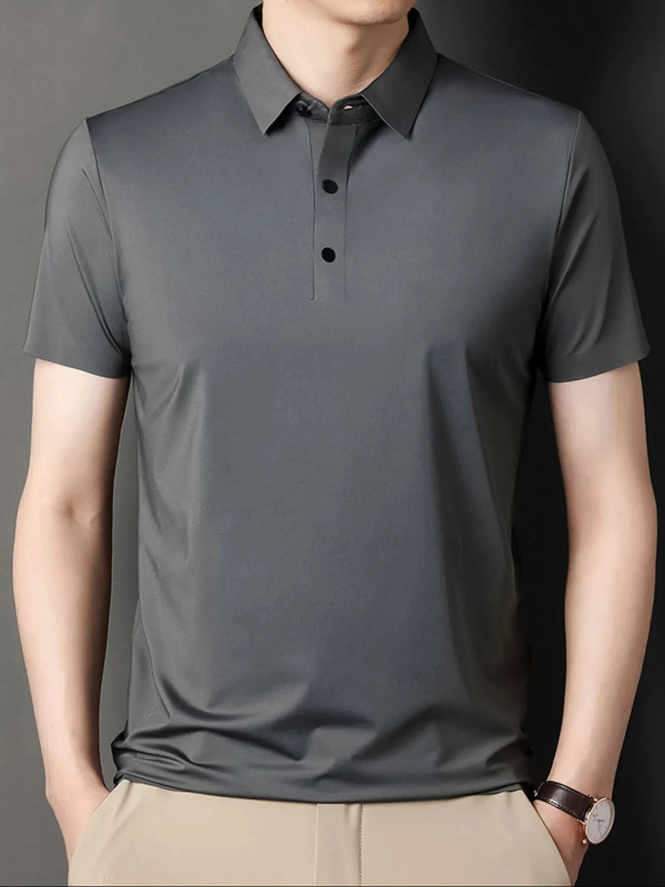 Men's Button Detail Short Sleeve Polo Grey / 165