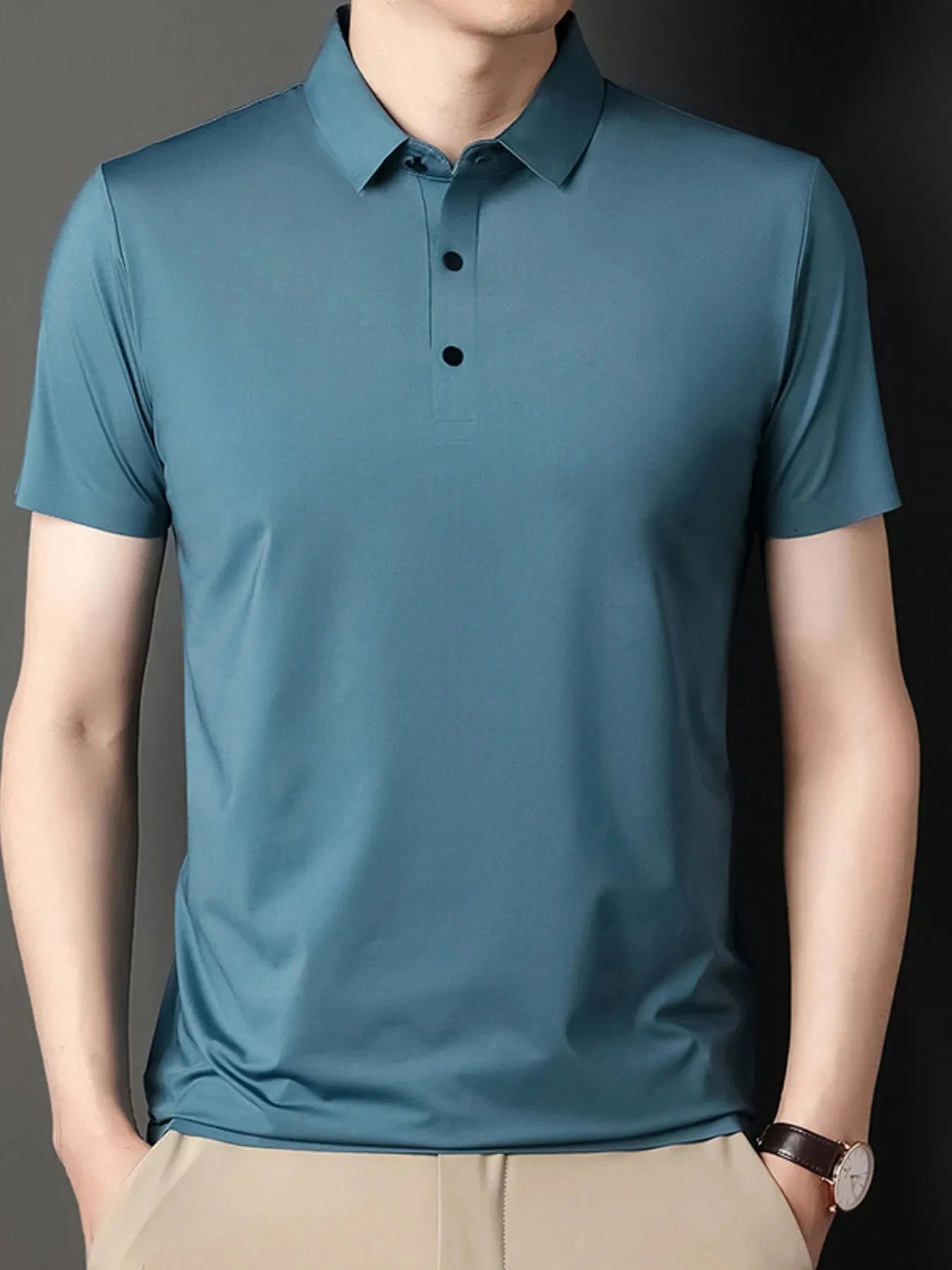 Men's Button Detail Short Sleeve Polo Light Blue / 165