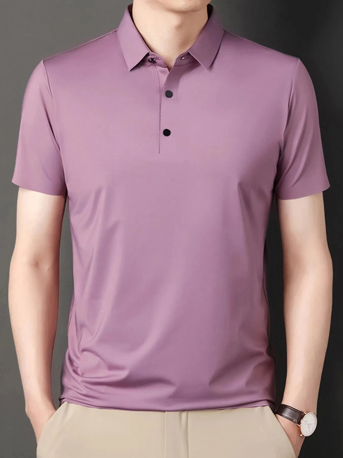 Men's Button Detail Short Sleeve Polo Moonlit Mauve / 165