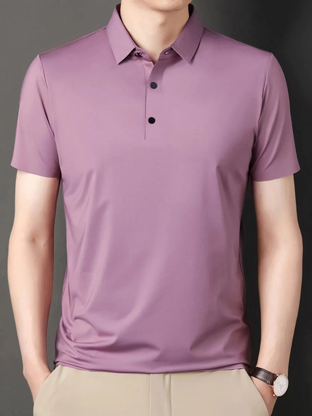 Men's Button Detail Short Sleeve Polo Moonlit Mauve / 165