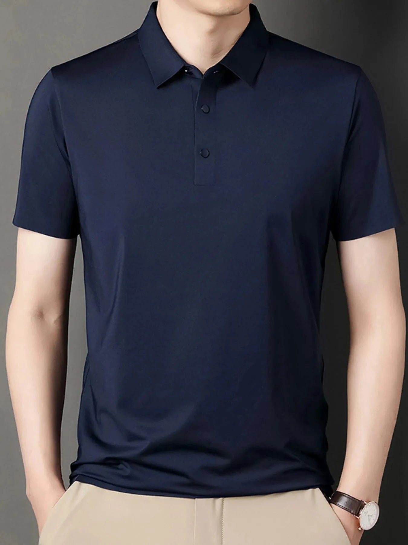 Men's Button Detail Short Sleeve Polo Navy Blue / 165