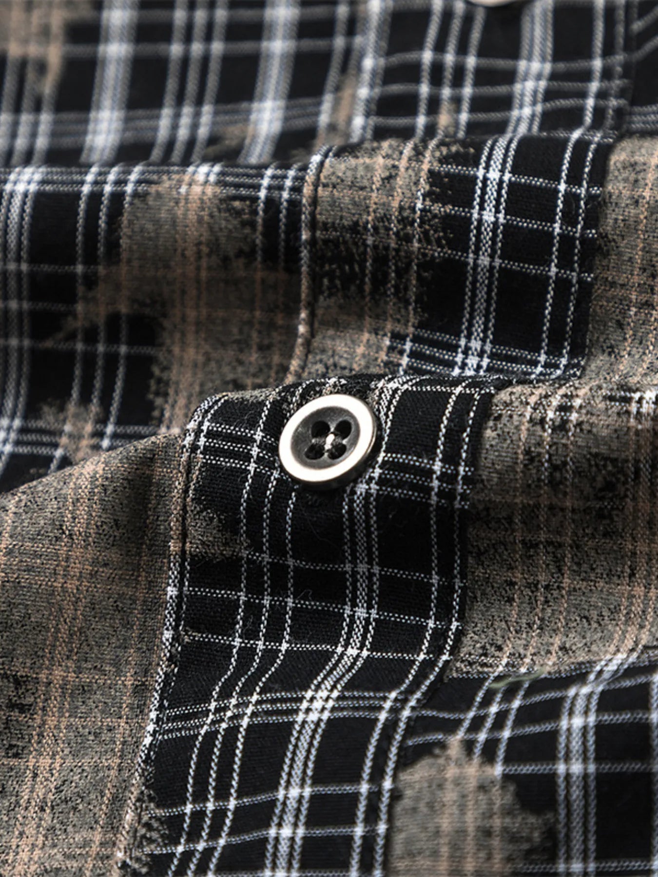 Men's Button Down Distressed Plaid Shirt