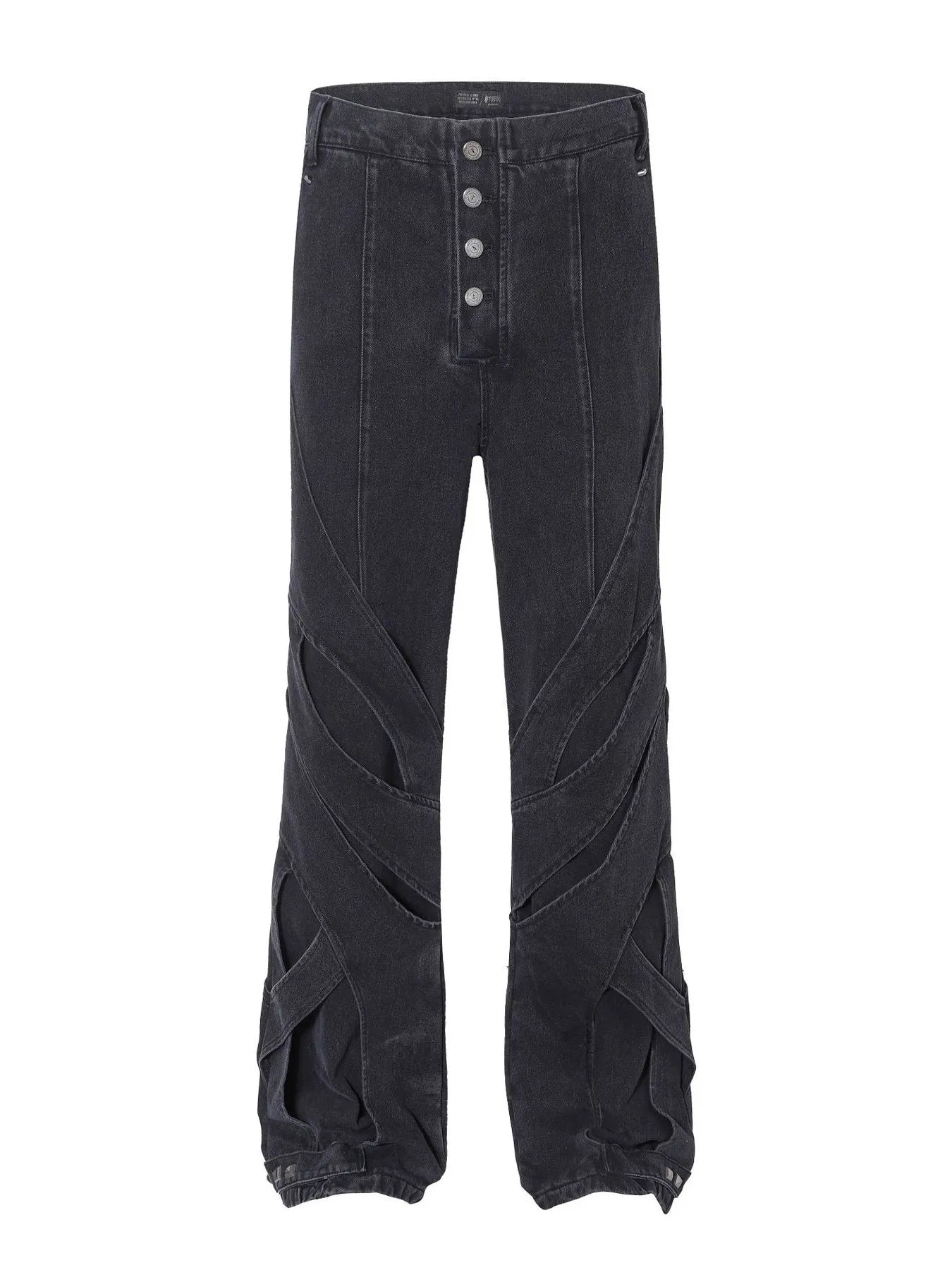 Men's Button Fly Studded Bootcut Jeans Black / S